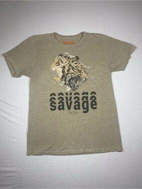Ring of Fire Men's L Gray Savage Tiger Graphic Print Crew Neck Short Sleeve Tee